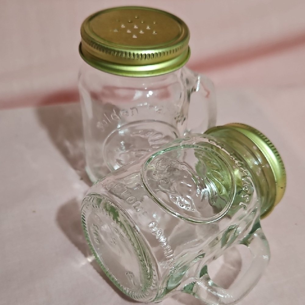 GOLDEN HARVEST Ball Mason Jar Glass Salt & Pepper Shakers-Metal Lid-Cornucopia